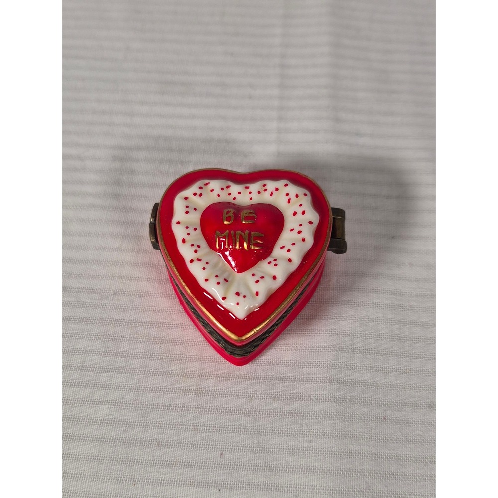 Be Mine Heart Trinket Box Red Porcelain Valentine with Miniature Chocolates